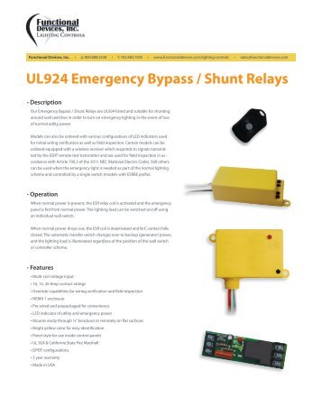 UL924 Emergency Bypass / Shunt Relays - Functional Devices, Inc.