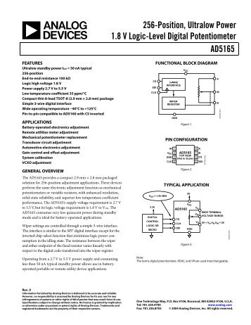 AD5165 256-Position, Ultralow Power 1.8 V Logic ... - Analog Devices