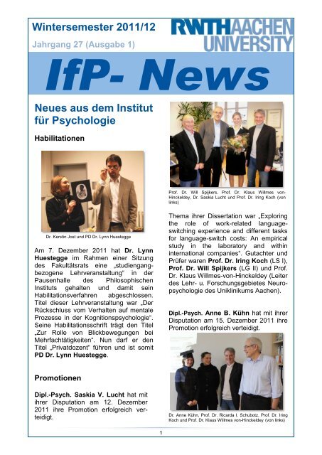 Mitarbeiter/innen - Institut für Psychologie der RWTH Aachen