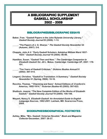 A Bibliographic Supplement - Gaskell Scholarshiop - Nancy S. Weyant