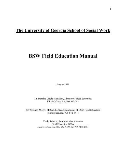 BSW Field Education Manual - School of Social Work at the ...