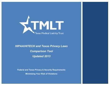 HIPAA/HITECH and Texas Privacy Laws Comparison Tool ... - TMLT