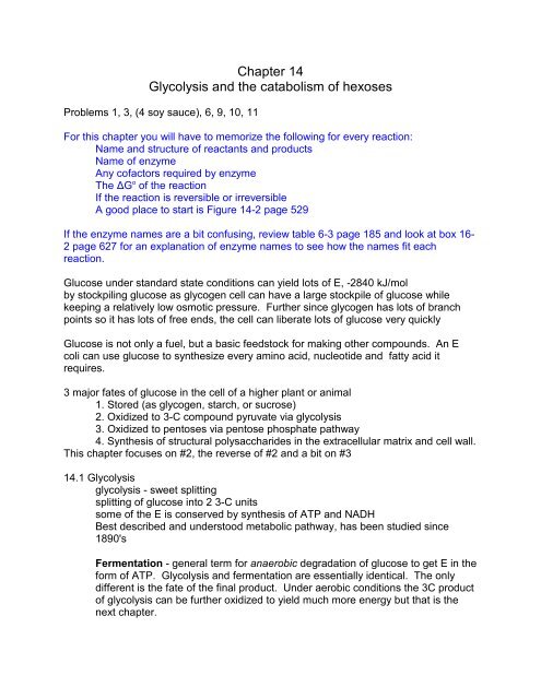 Chapter 14 Glycolysis and the catabolism of hexoses