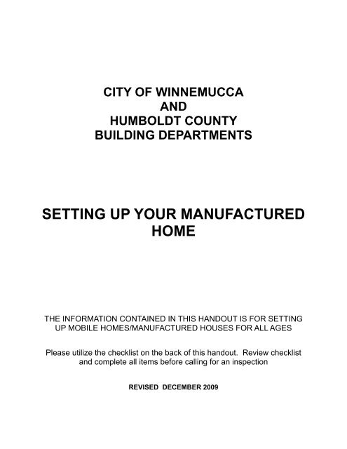 SETTING UP YOUR MANUFACTURED HOME - Humboldt County