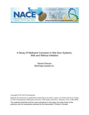 Methanol Corrosion in Sour Systems - NACE Calgary