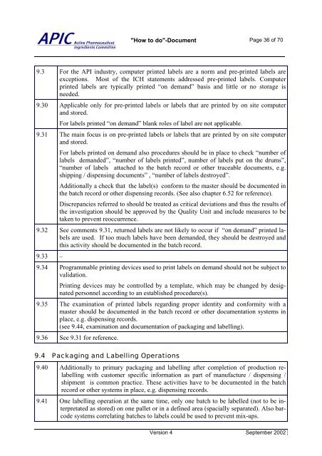 GMPs for APIs - Active Pharmaceutical Ingredients Committee - Cefic