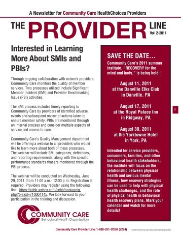 Provider Newsletter April 2011 - Community Care Behavioral Health