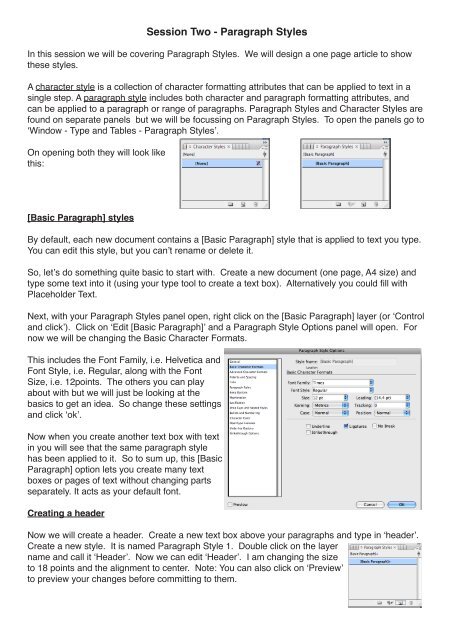 Session Two - Paragraph Styles