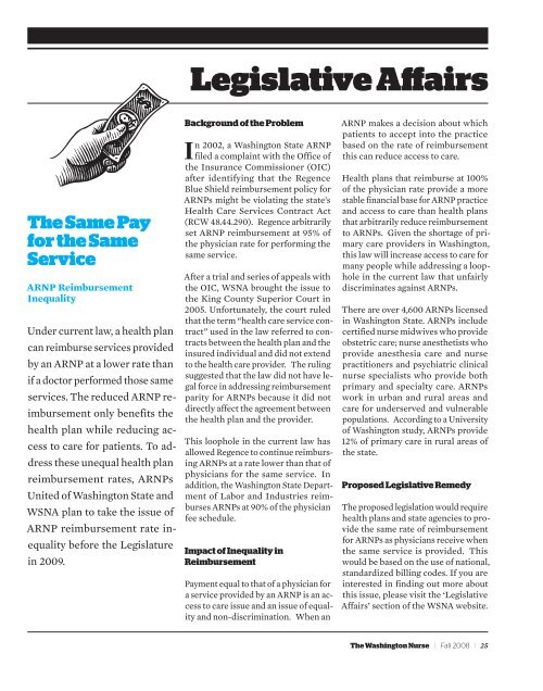 Issue 38.3 - Fall 2008 - The Washington State Nurses Association
