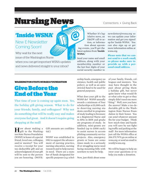 Issue 38.3 - Fall 2008 - The Washington State Nurses Association