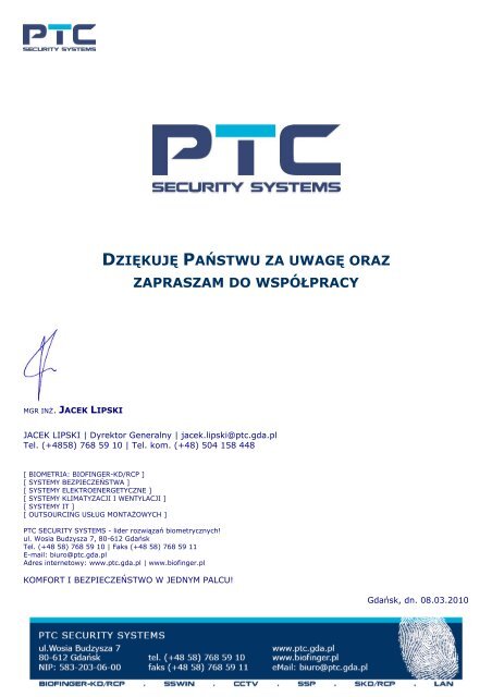 WERSJA POLSKA WERSJA POLSKA - PTC Security Systems