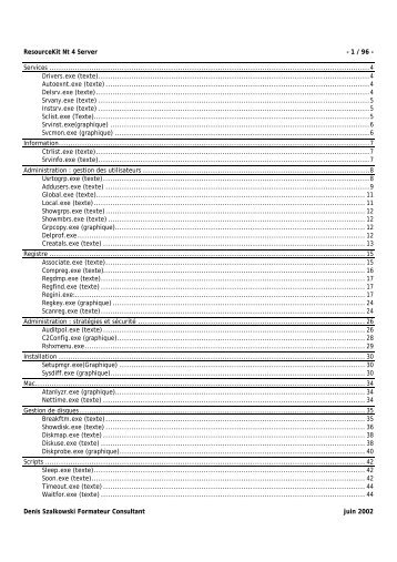 ResourceKit Nt 4 Server - 1 / 96 - Denis Szalkowski Formateur ... - Dsfc
