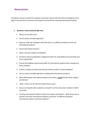 Key questions from the plenary question and answer ... - ESCalate