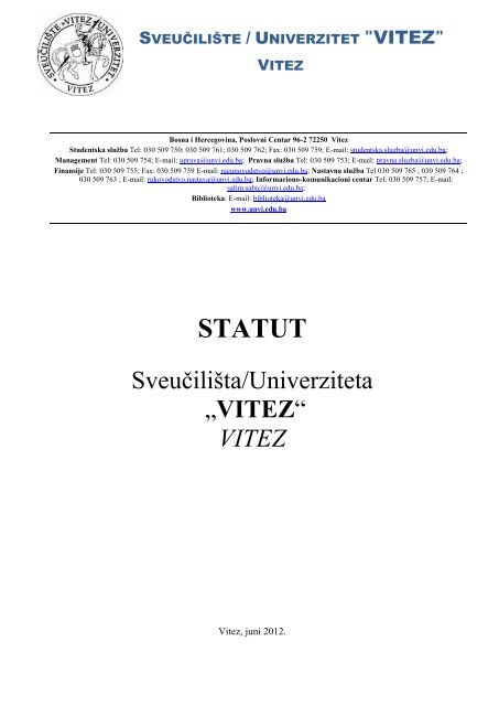 STATUT - "VITEZ" Travnik