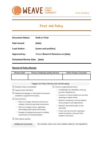 WHS - First Aid Policy - The MHCC Policy Resource