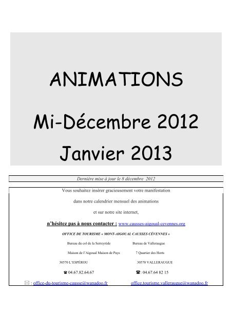 ANIMATIONS mi decembre 2012 et janvier 2013 au 08122012