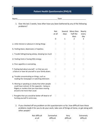 Patient Health Questionnaire (PHQ-9) - Medscape