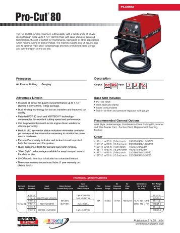 Plasma Cutting Systems: Pro-Cut-80 - semirca, ca