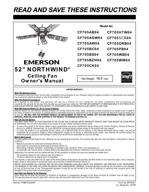 Owner S Manual Emerson Fans