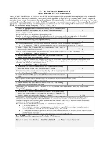 NSTTAC Indicator 13 Checklist Form A (Meets Minimum SPP/APR ...