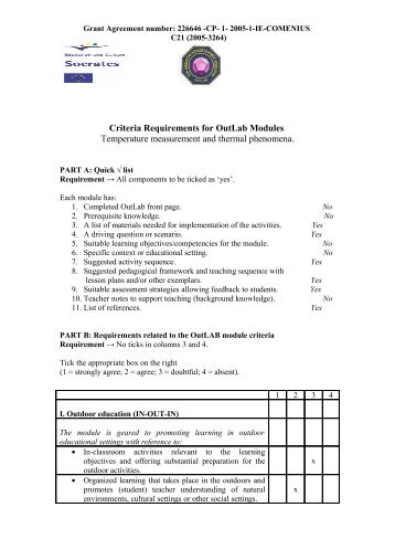 Criteria Requirements for OutLab Modules Temperature measurement ...