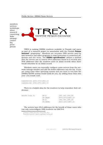 DNS64 Name Servers - TREX - Tampere Region Exchange