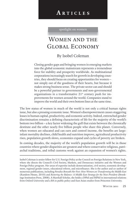 Women and the Global Economy - Yale Journal of International Affairs