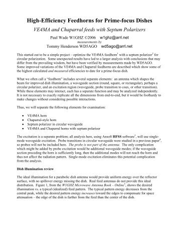 High-Efficiency Feedhorns for Prime-focus Dishes - W1GHZ