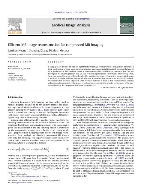 Efficient MR image reconstruction for compressed MR imaging