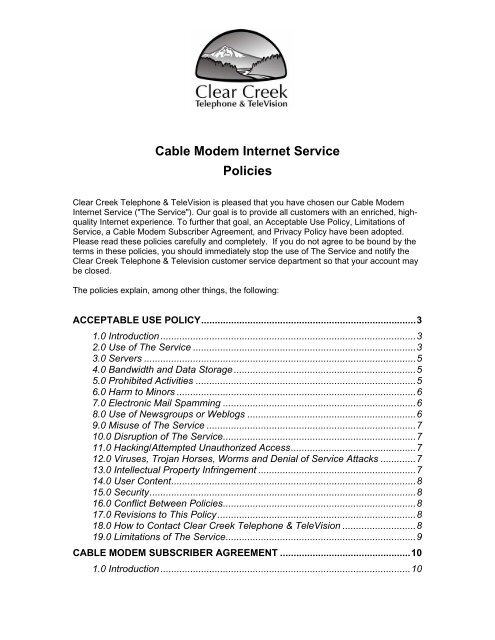 Cable Modem Internet Service Policies - Clear Creek Communications