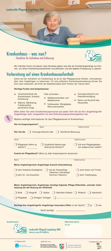 Checkliste fÃ¼r Aufnahme und Entlassung - St. Vincenz Krankenhaus