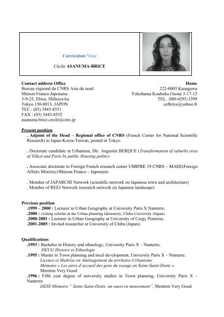 Curriculum Vitae CÃ©cile ASANUMA-BRICE Contact address Office ...