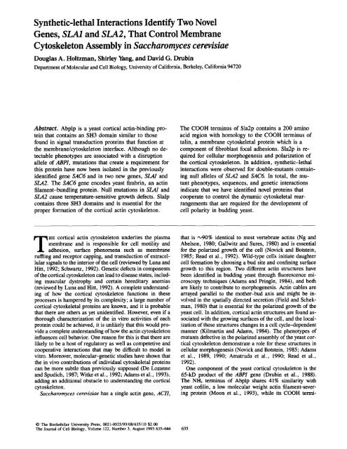 Synthetic-lethal Interactions Identify Two Novel Genes, SLA/and ...