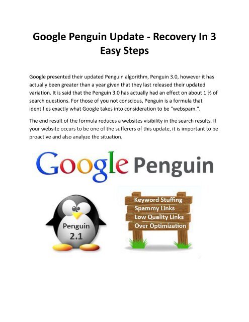 Google Penguin Update - Recovery In 3 Easy Steps