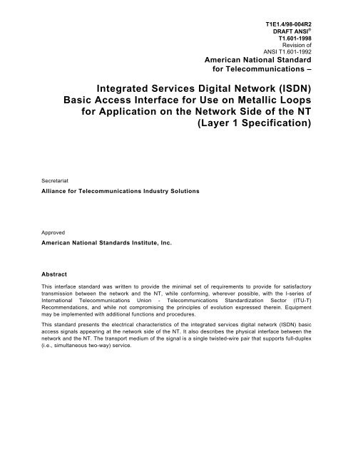 Integrated Services Digital Network (ISDN) Basic Access Interface ...