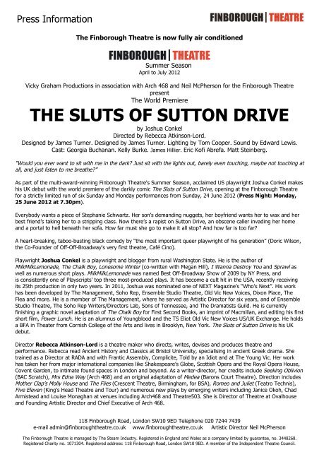 THE SLUTS OF SUTTON DRIVE - Finborough Theatre