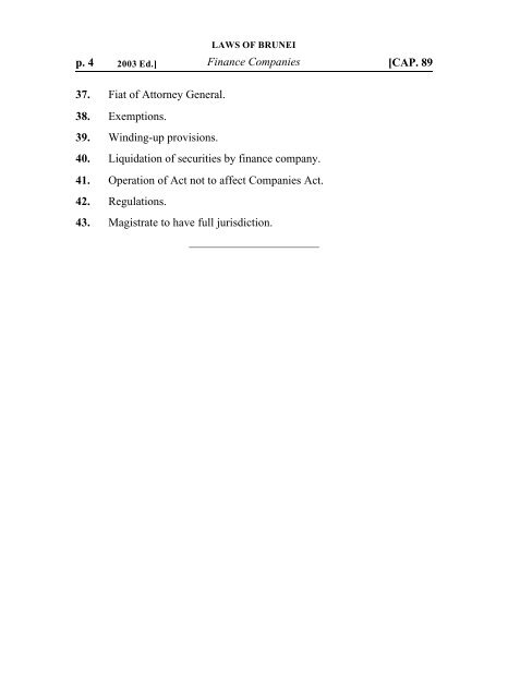 LAWS OF BRUNEI CHAPTER 89 FINANCE COMPANIES ACT