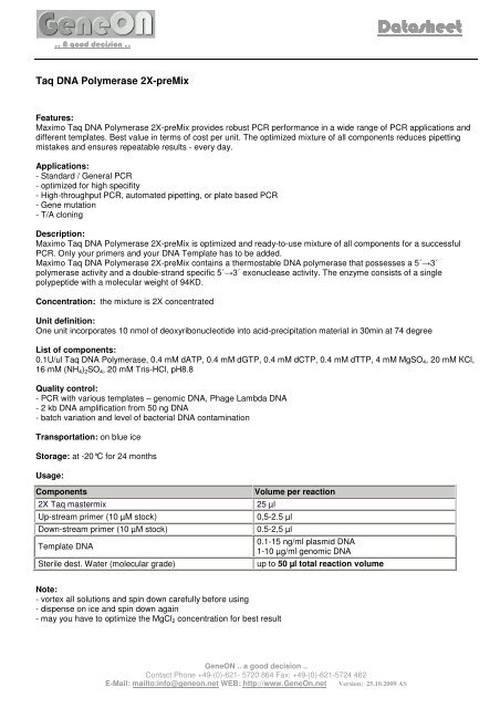 maximo taq dna polymerase 2x premix geneon