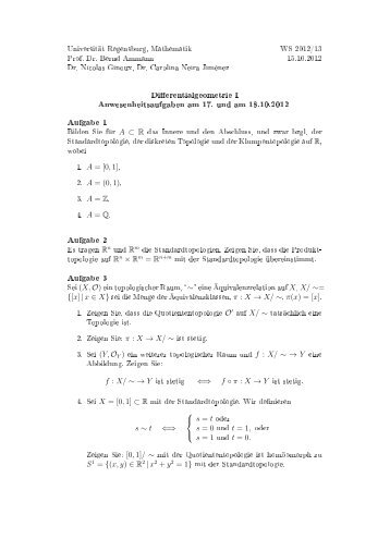 Anwesenheitsaufgaben - Mathematik - UniversitÃ¤t Regensburg