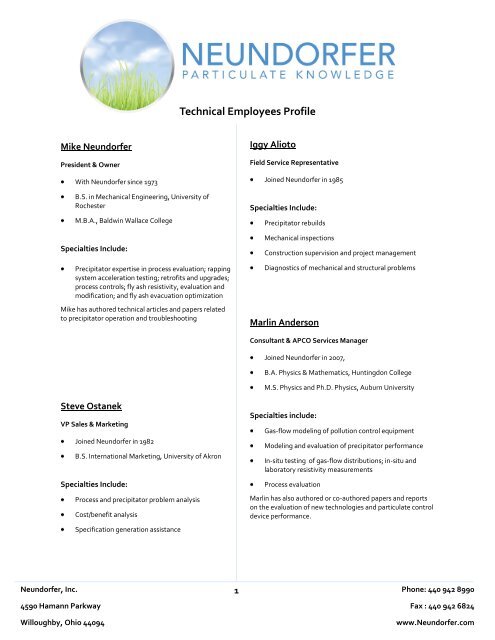 Technical Employees Profile - Neundorfer, Inc.