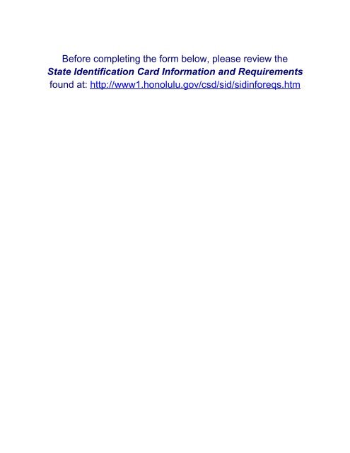 State ID Application Form - City & County of Honolulu