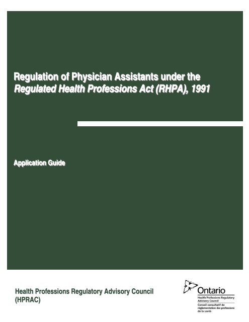 Regulation of Physician Assistants under the Regulated Health ...