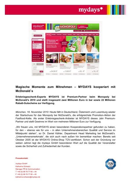 Magische Momente zum Mitnehmen – MYDAYS kooperiert mit ...