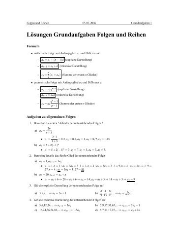 Lösungen Grundaufgaben Folgen und Reihen