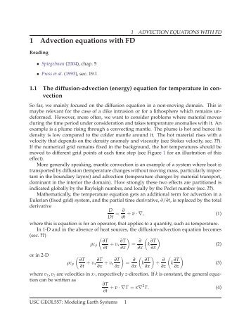 1 Advection equations with FD - USC Geodynamics