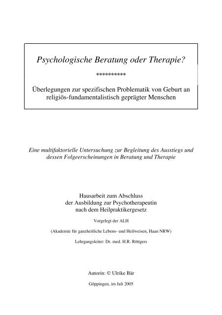 Psychologische Beratung Oder Therapie Praxis Fur