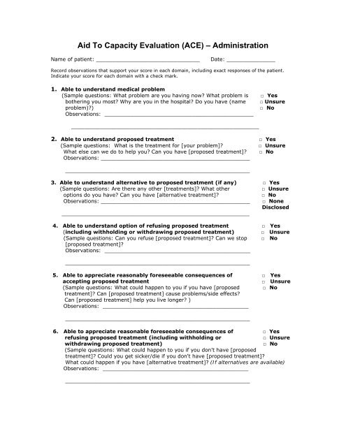 Aid To Capacity Evaluation (ACE) â Administration