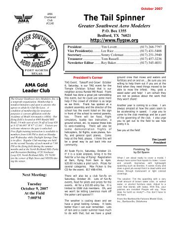 October 2007 Tail Spinner - Greater Southwest Aero Modelers