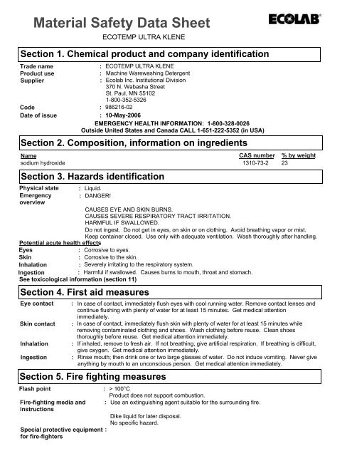 Material Safety Data Sheet - BiRite Foodservice Distributors