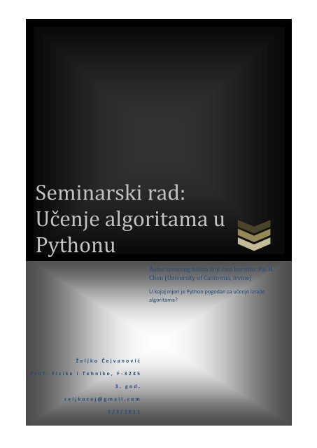 Seminarski rad: UÄenje algoritama u Pythonu - phy.hr - Prijava